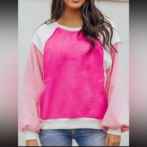 Dokotoo (SHEIN) Colorblock Lantern Sleeve Sweatshirt